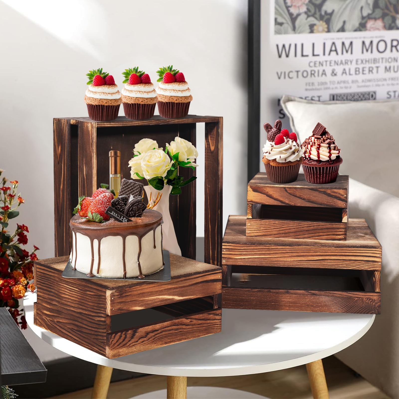 Amazon.co.jp: ミニサイン付きビュッフェライザー8個、素朴な木製